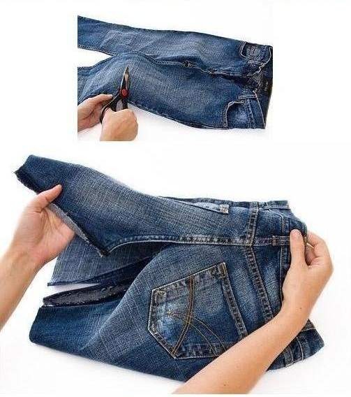 фото как сделать юбку из старых джинс